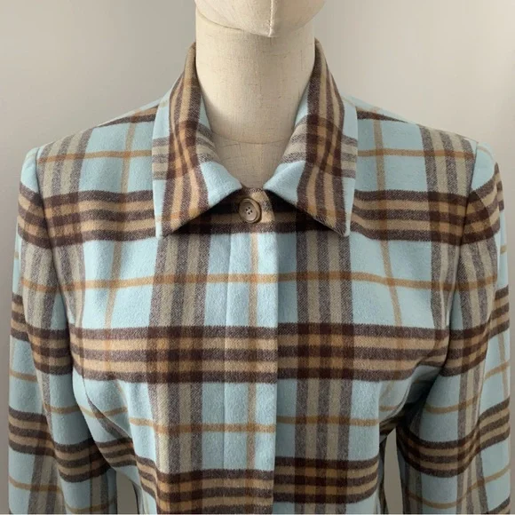 Vintage Doncaster Wool Angora Blend Blue and Brown Plaid Jacket - Picture 2 of 15